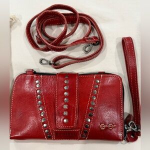 BED|STU Red Leather Studded Clutch